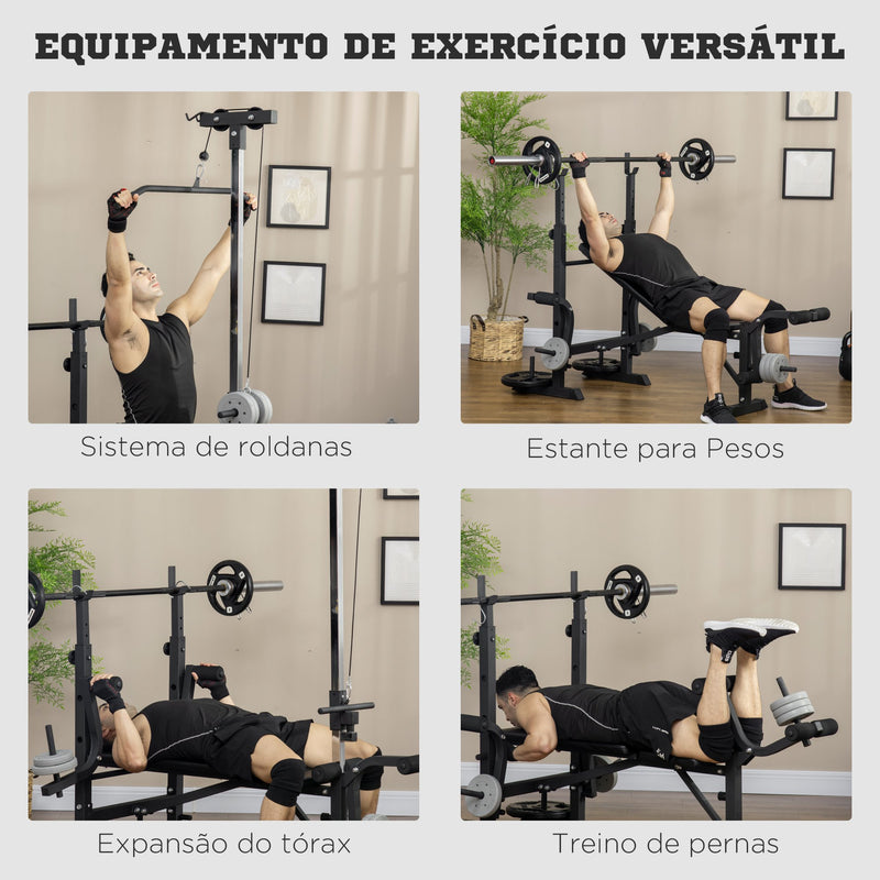 Banco de Pesos Multi Funcional Banco de Musculação Ajustável em 6 Posições para Treinamento de Corpo Inteiro em Ginásio Casa Carga Máxima 150kg 180x134x200cm Prata e Preto