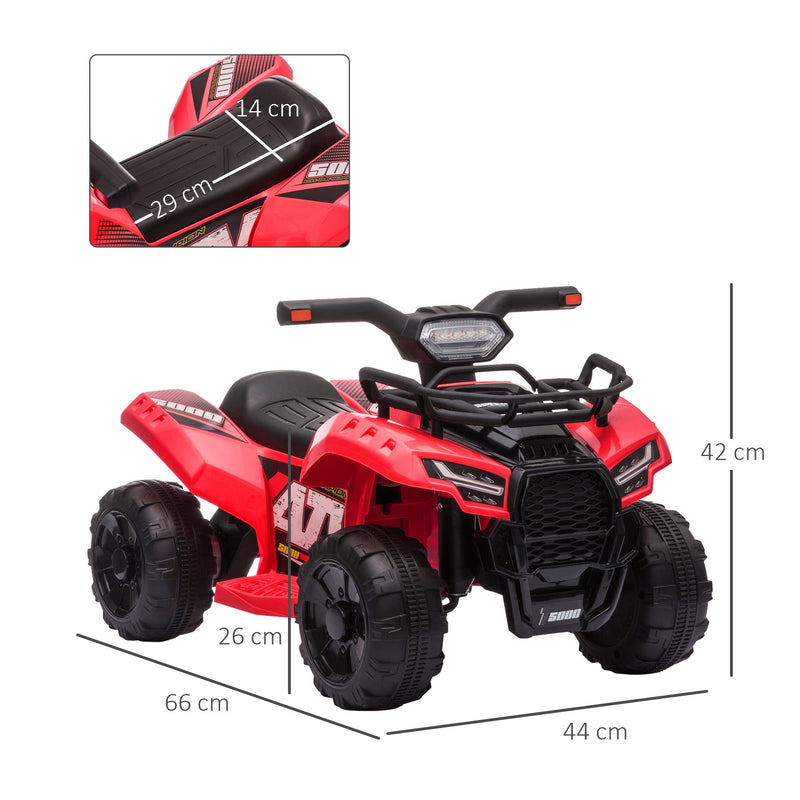 Quadriciclo Elétrico para Crianças de 18-36 Meses Veículo Elétrico a Bateria 6V Infantil com Faróis LED Velocidade 2km/h 66x44x42cm Vermelho