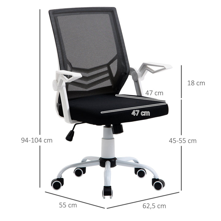 Cadeira de Escritório Ergonômica Giratória com Altura Ajustável Apoio para os Braços Dobrável Suporte Lombar e Encosto Transpirável 62,5x55x94-104cm Preto