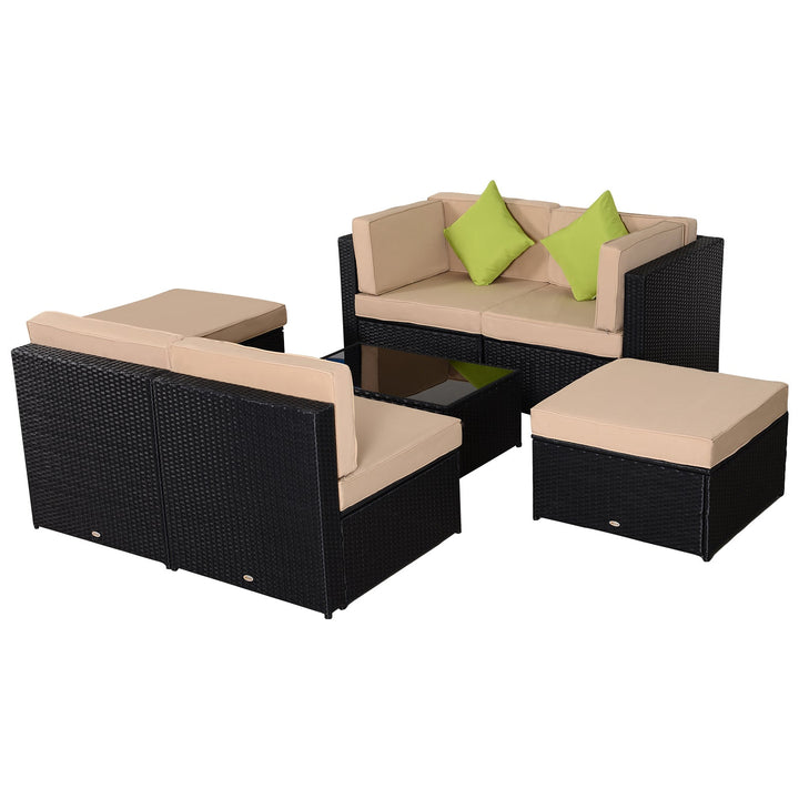 Conjunto de móveis de jardim de vime 7 peças mesa Sofás Tamboretes com almofadas