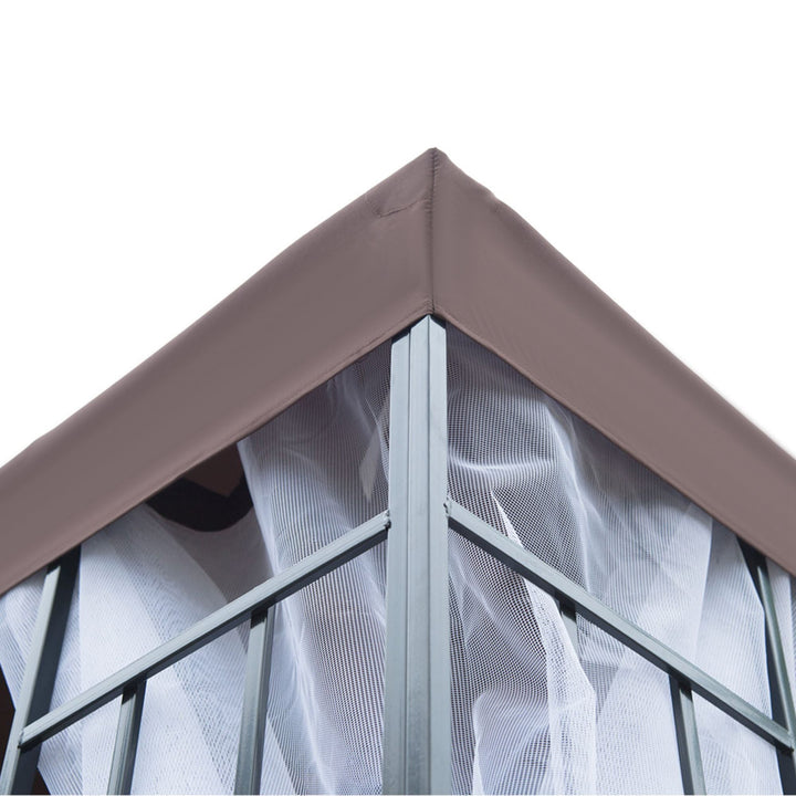 Pérgola de Jardim 3x3m Pérgola para Exterior com Duplo Teto de Ventilação 4 Telas Mosquiteiras Laterais Removíveis e Estrutura de Aço com Proteção Solar para Festas Eventos Café