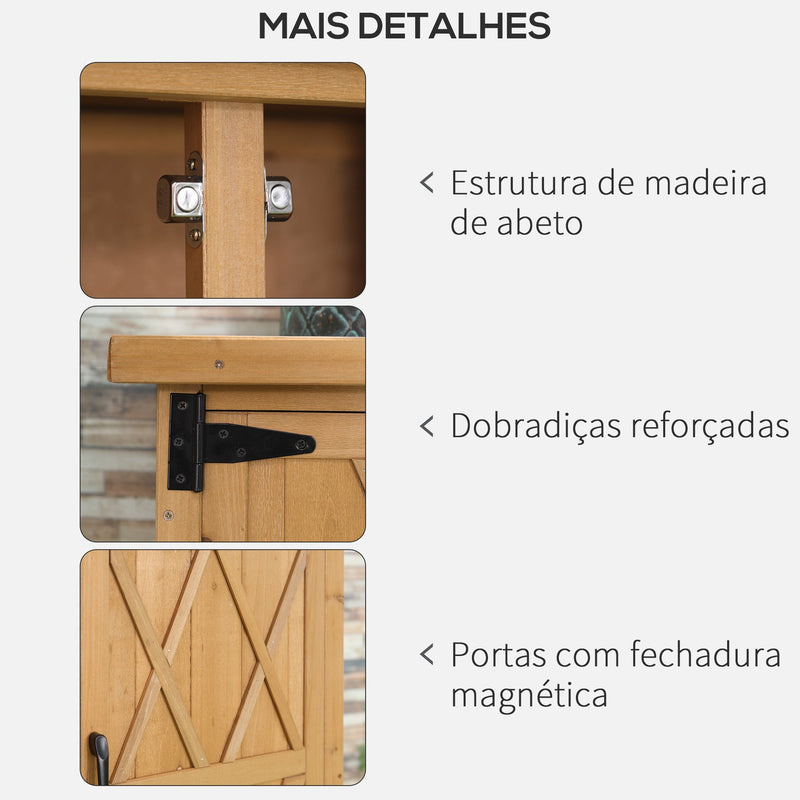 Armário de Madeira de Jardim 75x40x90cm 0,24m² para Armazenamento de Ferramentas com 2 Portas 4 Prateleiras e Teto Galvanizado para Exterior Terraço Natural