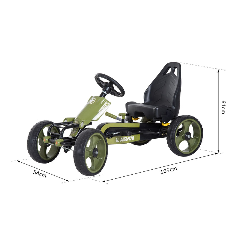 Go-Kart a pedais para crianças acima de 3 anos com freio embreagem assento ajustável máx. 35 kg 105x54x61cm Verde