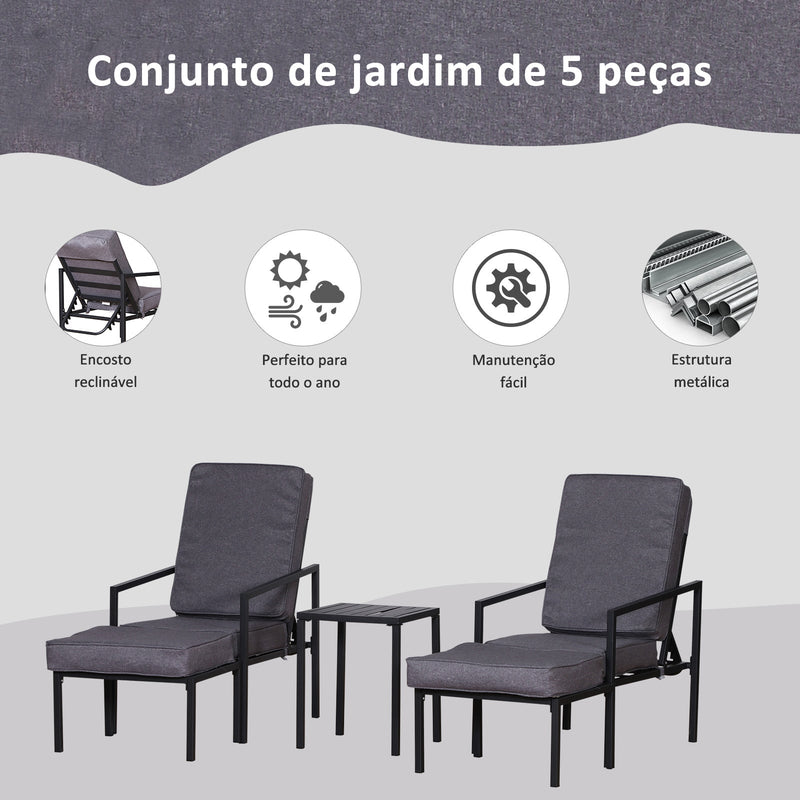 Conjunto de móveis de terraço 2 cadeiras 1 mesa e 2 apoios para pés