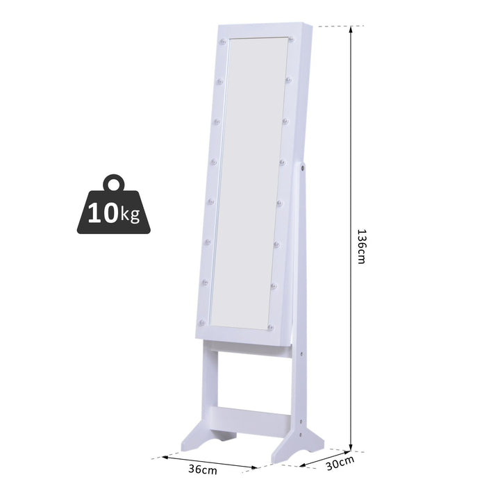 Guarda-Joias de Pé, com Espelho, Armário para Joias 16 Luzes LED Reclinável 36x30x136cm Branco
