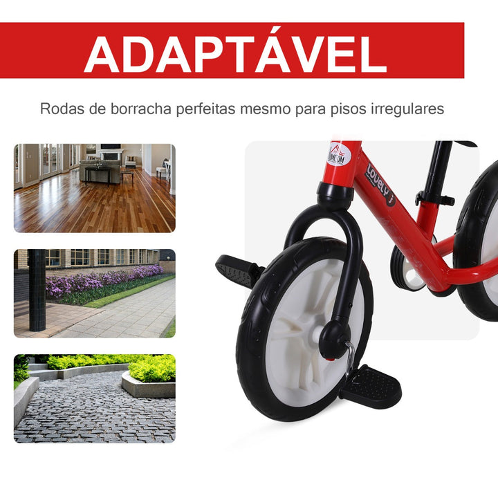 Bicicleta Balance com pedais e rodas removíveis Cor vermelha Assento ajustável 33-38cm Crianças +2 Anos Carga 25kg