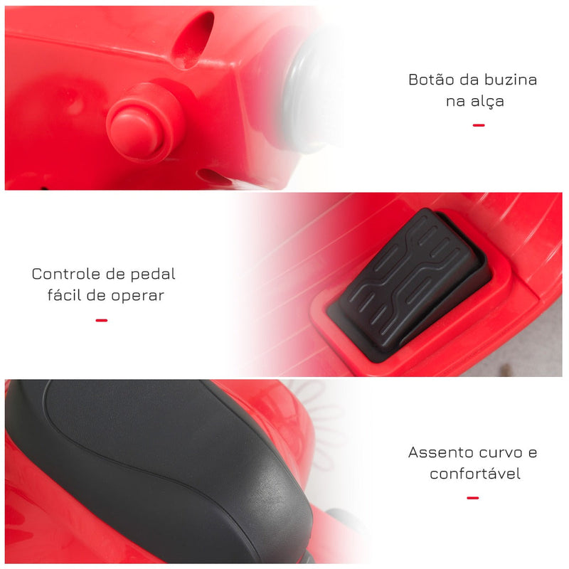 Mota elétrica para crianças com licença acima de 18 meses com faróis buzina e 4 rodas licenciadas 66,5x38x52 cm Vermelho