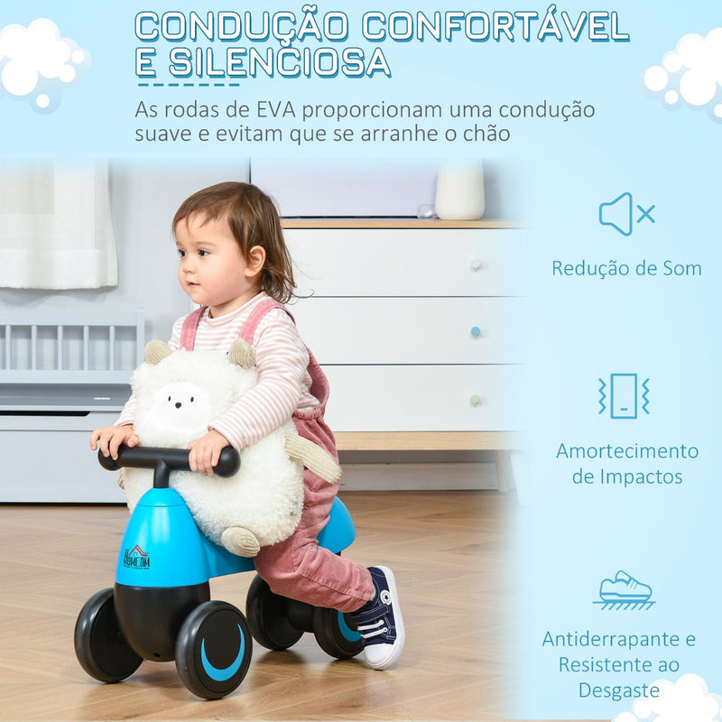 Andador para bebés acima de 18 meses tipo quadriciclo com 4 Rodas e Guidão 54x26x38cm Azul Preto