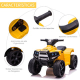 Quadriciclo Elétrico para Crianças acima de 18 Meses Bateria 6V Faróis Buzina Velocidade -3km/h Avanço e Recuo 65x40x43cm Amarelo