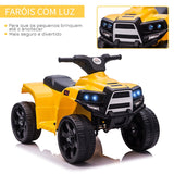 Quadriciclo Elétrico para Crianças acima de 18 Meses Bateria 6V Faróis Buzina Velocidade -3km/h Avanço e Recuo 65x40x43cm Amarelo