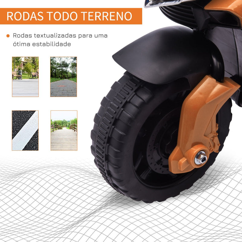 Moto Elétrica para Crianças a partir de 18 Meses 6V com Faróis Buzina 2 Rodas de Equilibrio Velocidade Máx. de 3km/h Motocicleta de Brinquedo 88,5x42,5x49cm Laranja