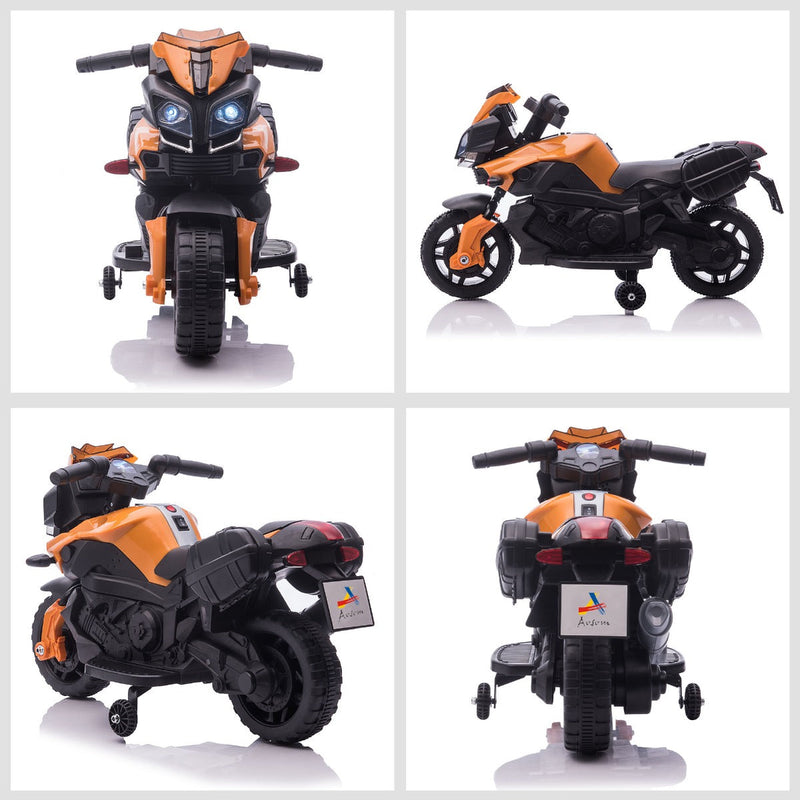 Moto Elétrica para Crianças a partir de 18 Meses 6V com Faróis Buzina 2 Rodas de Equilibrio Velocidade Máx. de 3km/h Motocicleta de Brinquedo 88,5x42,5x49cm Laranja