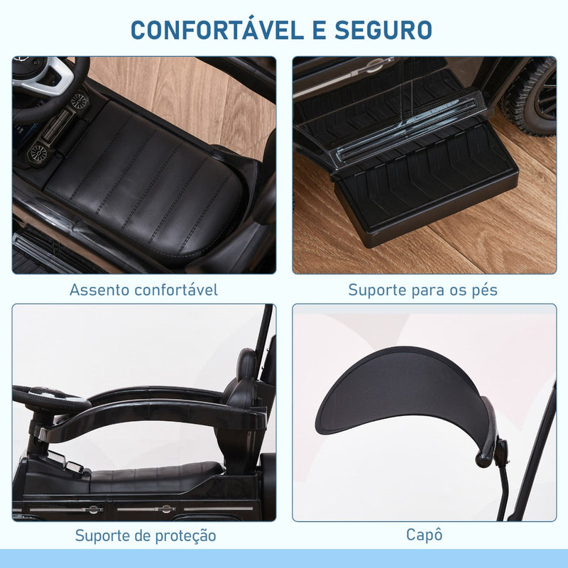 Carro de Passeio Carro Andador para Crianças acima de 12 Meses Mercedes G350 com Buzina Capô Removível Encosto e Suporte de Proteção 85,5x40,5x95cm Preto