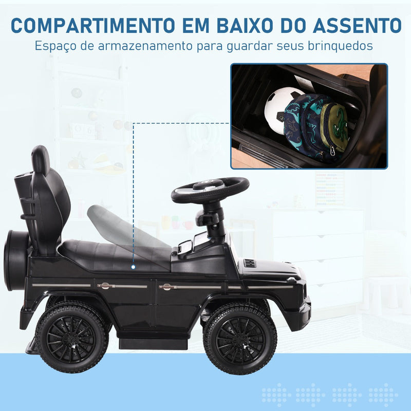 Carro de Passeio Carro Andador para Crianças acima de 12 Meses Mercedes G350 com Buzina Capô Removível Encosto e Suporte de Proteção 85,5x40,5x95cm Preto