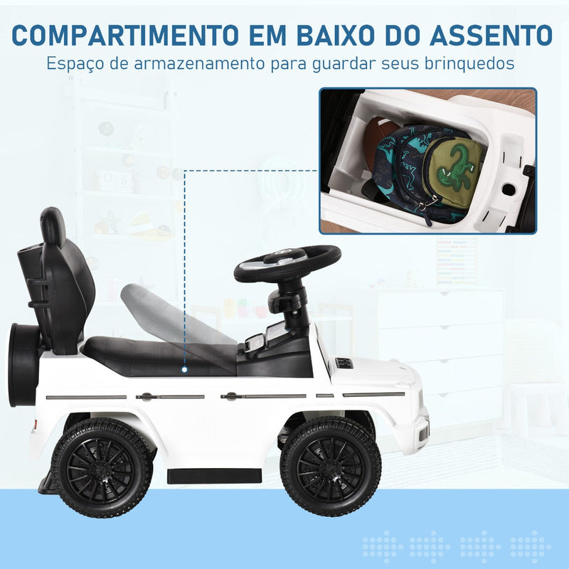 Carro de Passeio Carro Andador para Crianças acima de 12 Meses Mercedes G350 com Buzina Capô Removível Encosto e Suporte de Proteção 85,5x40,5x95cm Branco