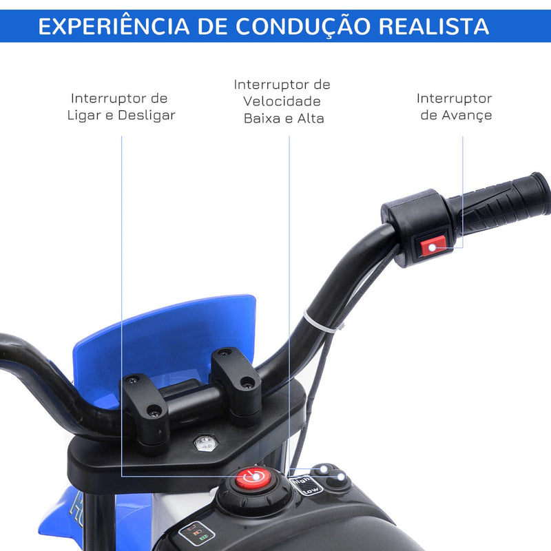 Mota Elétrica para Crianças acima de 3 Anos 12V Mota de Brinquedo Infantil com 2 Rodas de Equilíbrio Velocidade Máx. 8km/h Arranque Suave 106,5x51,5x68cm Azul