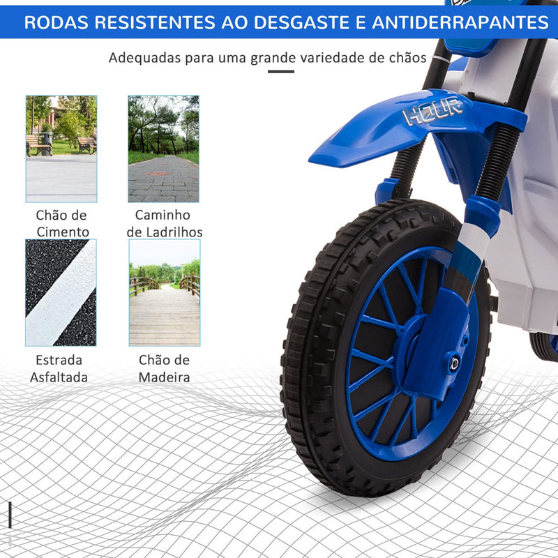 Mota Elétrica para Crianças acima de 3 Anos 12V Mota de Brinquedo Infantil com 2 Rodas de Equilíbrio Velocidade Máx. 8km/h Arranque Suave 106,5x51,5x68cm Azul