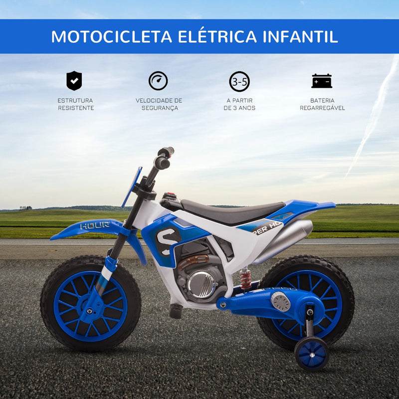 Mota Elétrica para Crianças acima de 3 Anos 12V Mota de Brinquedo Infantil com 2 Rodas de Equilíbrio Velocidade Máx. 8km/h Arranque Suave 106,5x51,5x68cm Azul