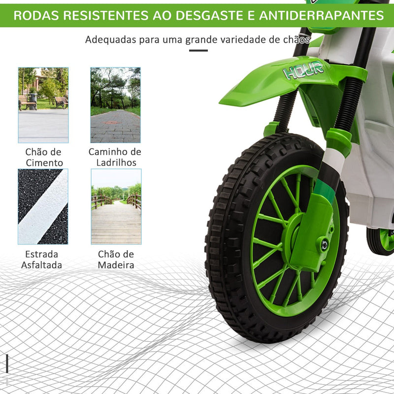 Mota Elétrica para Crianças acima de 3 Anos 12V Mota de Brinquedo Infantil com 2 Rodas de Equilíbrio Velocidade Máx. 8km/h Arranque Suave 106,5x51,5x68cm Verde