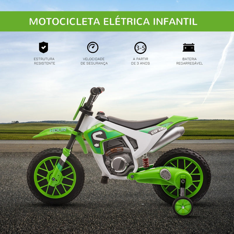 Mota Elétrica para Crianças acima de 3 Anos 12V Mota de Brinquedo Infantil com 2 Rodas de Equilíbrio Velocidade Máx. 8km/h Arranque Suave 106,5x51,5x68cm Verde