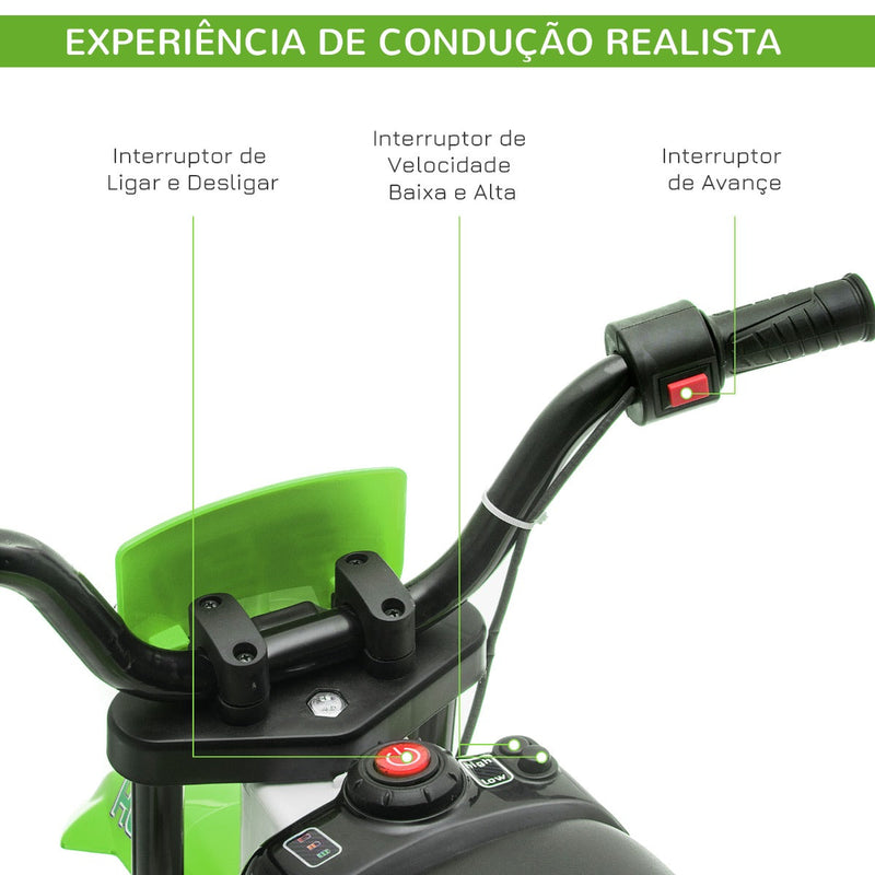 Mota Elétrica para Crianças acima de 3 Anos 12V Mota de Brinquedo Infantil com 2 Rodas de Equilíbrio Velocidade Máx. 8km/h Arranque Suave 106,5x51,5x68cm Verde