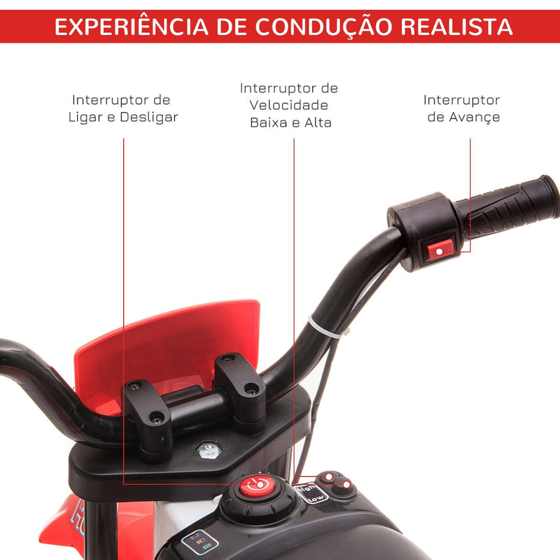 Mota Elétrica para Crianças acima de 3 Anos 12V Mota de Brinquedo Infantil com 2 Rodas de Equilíbrio Velocidade Máx. 8km/h Arranque Suave 106,5x51,5x68cm Vermelho