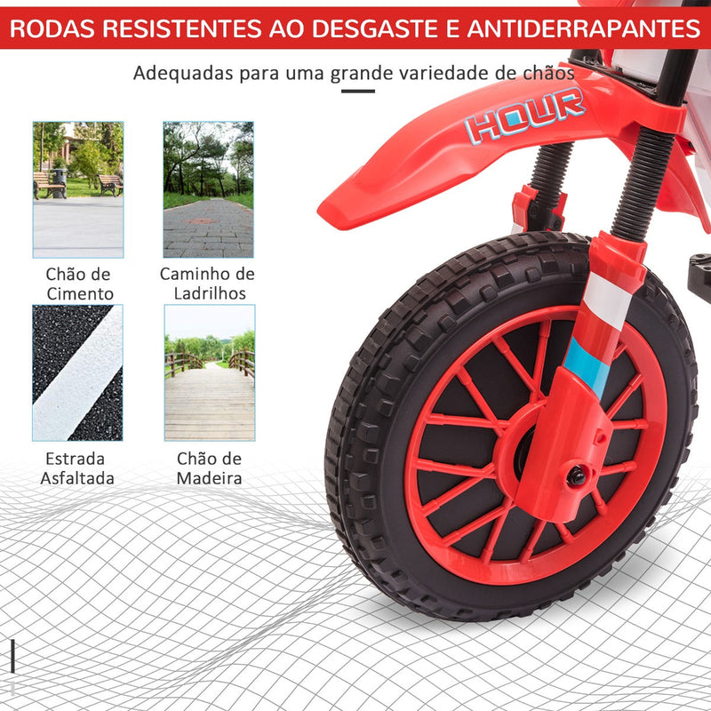 Mota Elétrica para Crianças acima de 3 Anos 12V Mota de Brinquedo Infantil com 2 Rodas de Equilíbrio Velocidade Máx. 8km/h Arranque Suave 106,5x51,5x68cm Vermelho