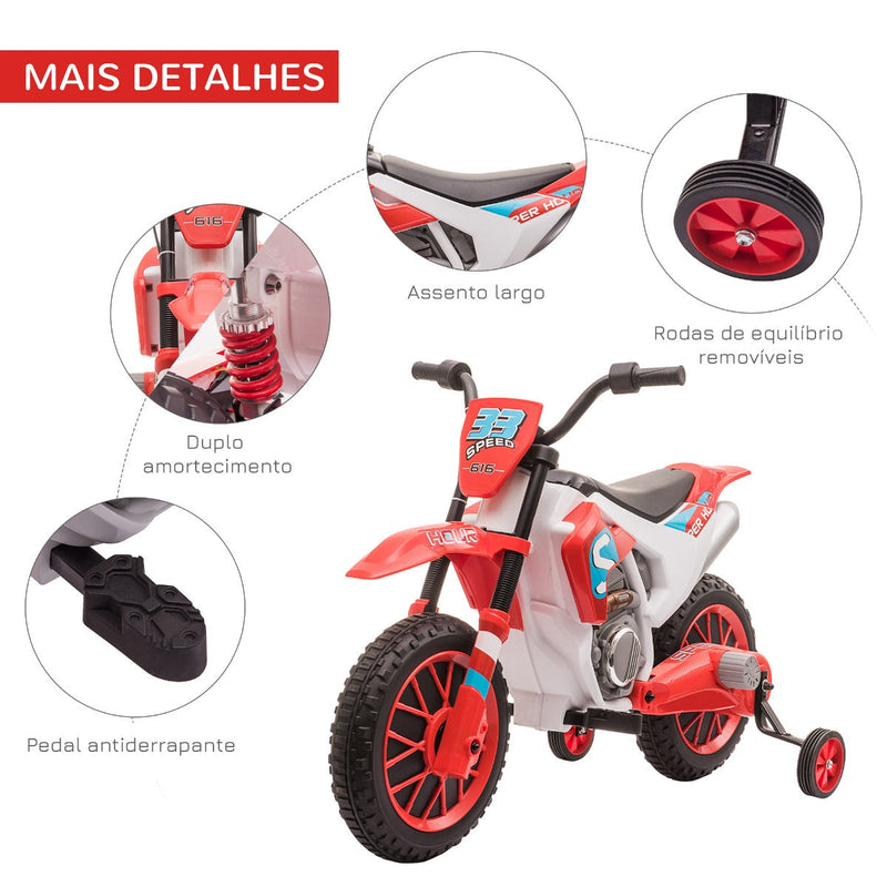 Mota Elétrica para Crianças acima de 3 Anos 12V Mota de Brinquedo Infantil com 2 Rodas de Equilíbrio Velocidade Máx. 8km/h Arranque Suave 106,5x51,5x68cm Vermelho