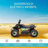 Quadriciclo Elétrico para Crianças acima de 3 Anos Veículo Elétrico Quadriciclo a Bateria 6V com Avance e Retrocesso Carga Máx. 30kg 72x40x45,5cm Preto