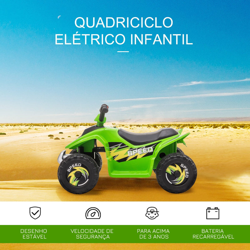 Quadriciclo Elétrico para Crianças acima de 3 Anos Veículo Elétrico Quadriciclo a Bateria 6V com Avance e Retrocesso Carga Máx. 30kg 72x40x45,5cm Verde