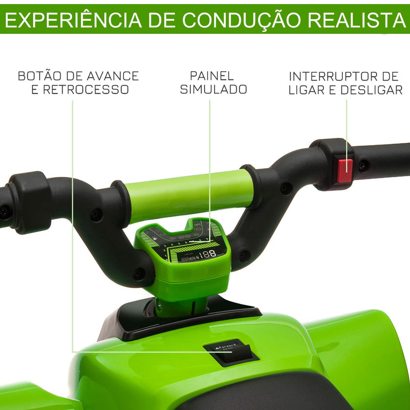 Quadriciclo Elétrico para Crianças acima de 3 Anos Veículo Elétrico Quadriciclo a Bateria 6V com Avance e Retrocesso Carga Máx. 30kg 72x40x45,5cm Verde