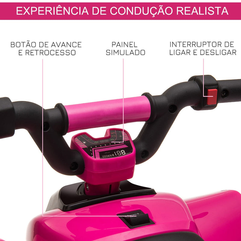 Quadriciclo Elétrico para Crianças acima de 3 Anos Veículo Elétrico Quadriciclo a Bateria 6V com Avance e Retrocesso Carga Máx. 30kg 72x40x45,5cm Rosa