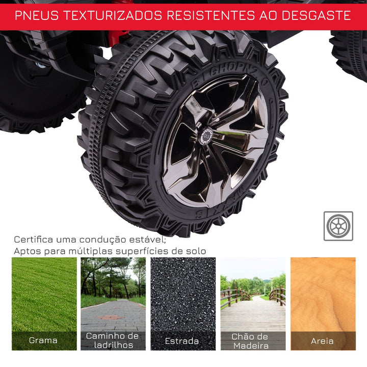 Quadriciclo Elétrico 12V para Crianças acima de 3 Anos com Farol Música Pneus de Suspensão Botões Avance e Retrocesso Veículo Elétrico a Bateria 100x65x73cm Vermelho