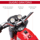 Motocicleta Elétrica Infantil com 3 Rodas Triciclo a Bateria 6V para Crianças de 18-36 Meses com Farol Buzina 72x57x56cm Vermelho