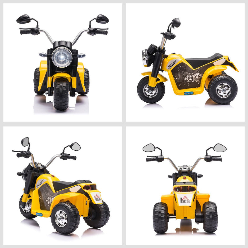 Motocicleta Elétrica Infantil com 3 Rodas Triciclo a Bateria 6V para Crianças de 18-36 Meses com Farol Buzina 72x57x56cm Amarelo