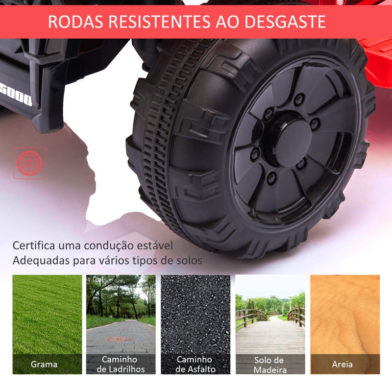 Quadriciclo Elétrico para Crianças de 18-36 Meses Veículo Elétrico a Bateria 6V Infantil com Faróis LED Velocidade 2km/h 66x44x42cm Vermelho