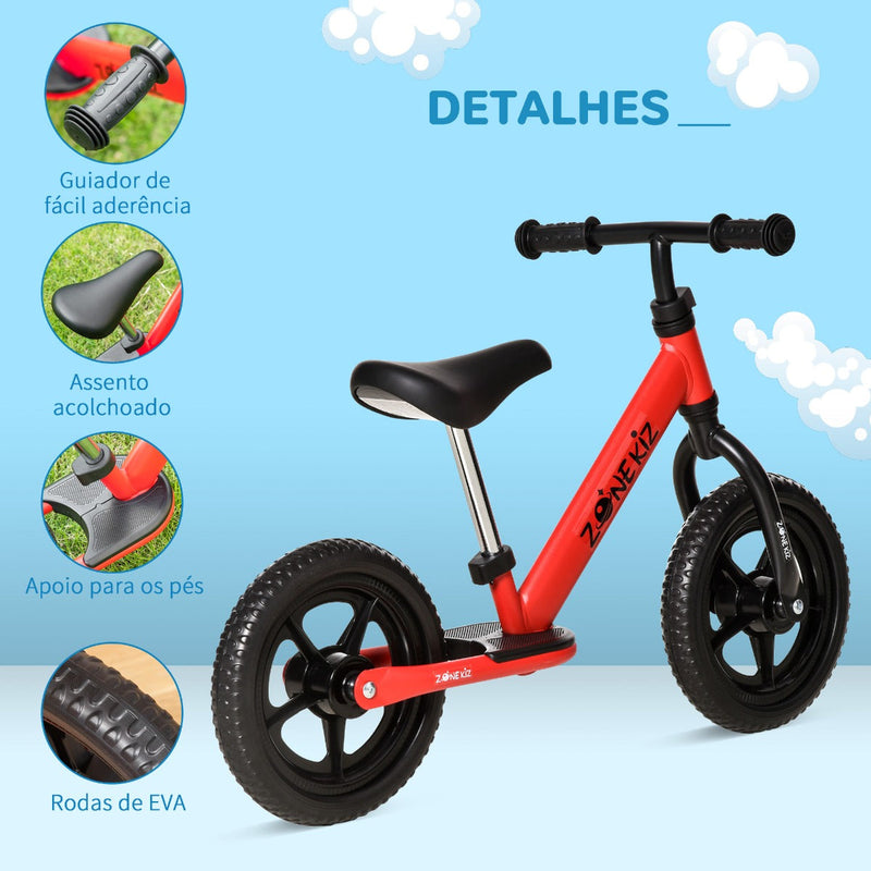 Bicicleta sem Pedais para Crianças acima de 3 Anos com Assento e Guiador Ajustáveis Bicicleta de Equilíbrio Infantil com Estrutura de Aço 89x37x55-60cm Vermelho