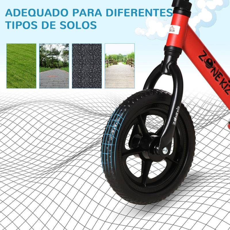 Bicicleta sem Pedais para Crianças acima de 3 Anos com Assento e Guiador Ajustáveis Bicicleta de Equilíbrio Infantil com Estrutura de Aço 89x37x55-60cm Vermelho