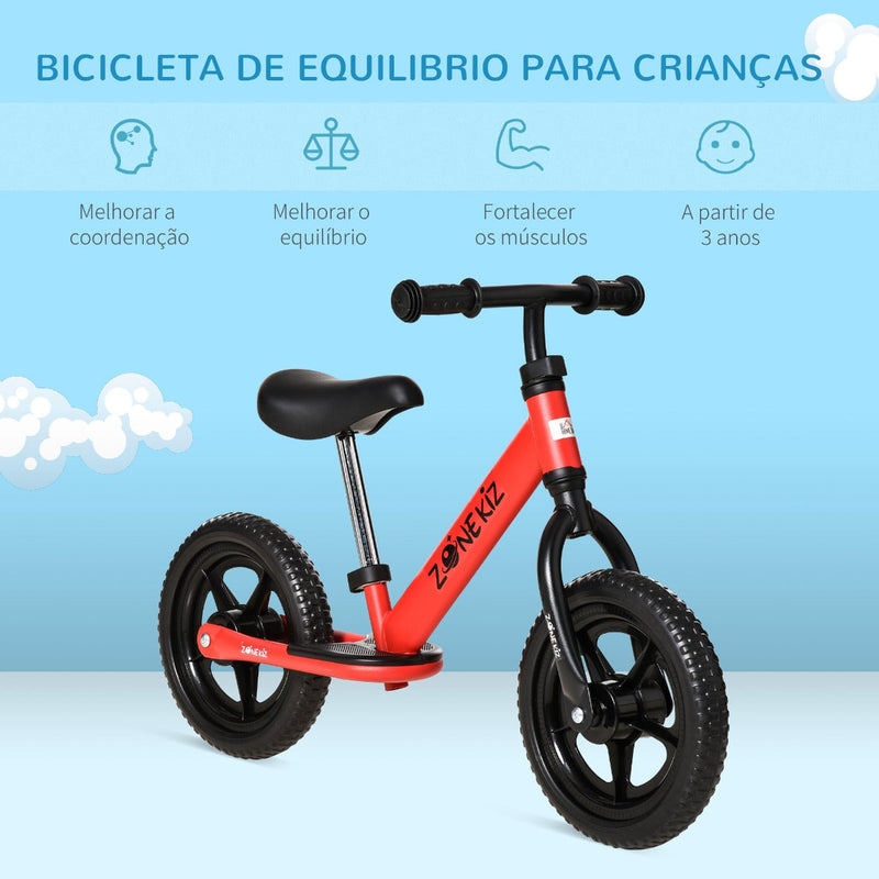 Bicicleta sem Pedais para Crianças acima de 3 Anos com Assento e Guiador Ajustáveis Bicicleta de Equilíbrio Infantil com Estrutura de Aço 89x37x55-60cm Vermelho