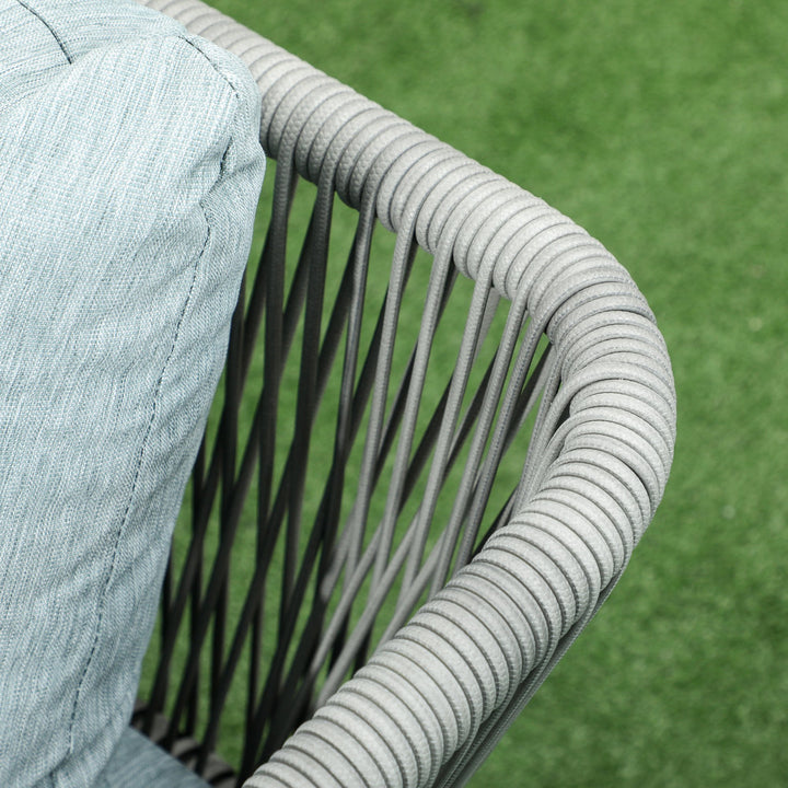 Conjunto de Móveis de Vime 4 Peças Conjunto de Móveis de Jardim 2 Sofás de 2 Lugares Sofá de Canto Mesa de Centro com 6 Almofadas e Estrutura de Alumínio para Varanda Pátio Cinza
