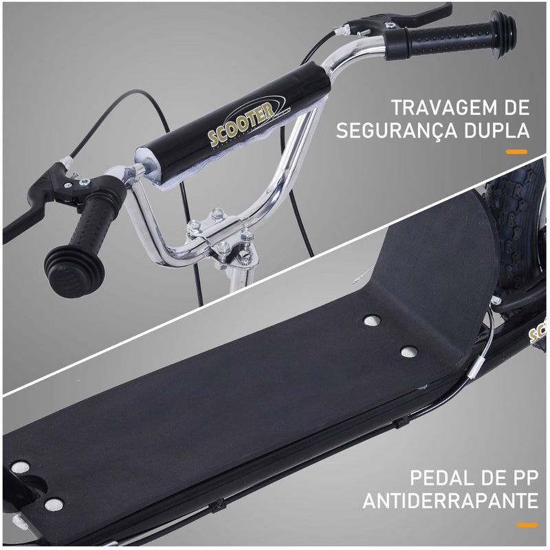 Trotinete para Crianças acima de 5 anos Scooter de 2 Rodas Grandes Insufláveis de 16 Polegadas com Freios e Guidão Ajustável em Altura 143x58x92-100cm Preto