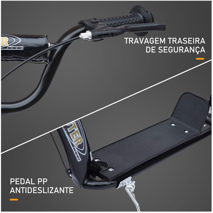 Trotinete para Crianças acima de 5 anos Scooter de 2 Rodas Grandes de 12 Polegadas com Freio e Guidão Ajustável em Altura Carga Máx. 100kg 120x52x80-88cm Preto