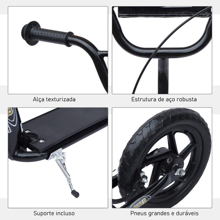 Trotinete para Crianças acima de 5 anos Scooter de 2 Rodas Grandes de 12 Polegadas com Freio e Guidão Ajustável em Altura Carga Máx. 100kg 120x52x80-88cm Preto