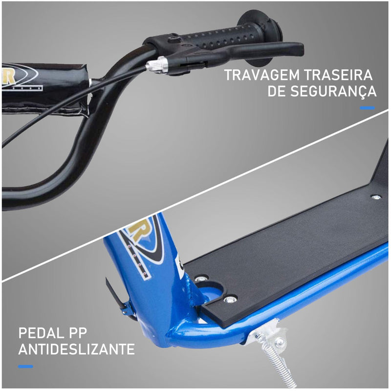 Trotinete para Crianças acima de 5 anos Scooter de 2 Rodas Grandes de 12 Polegadas com Freio e Guidão Ajustável em Altura Carga Máx. 100kg 120x52x80-88cm Azul