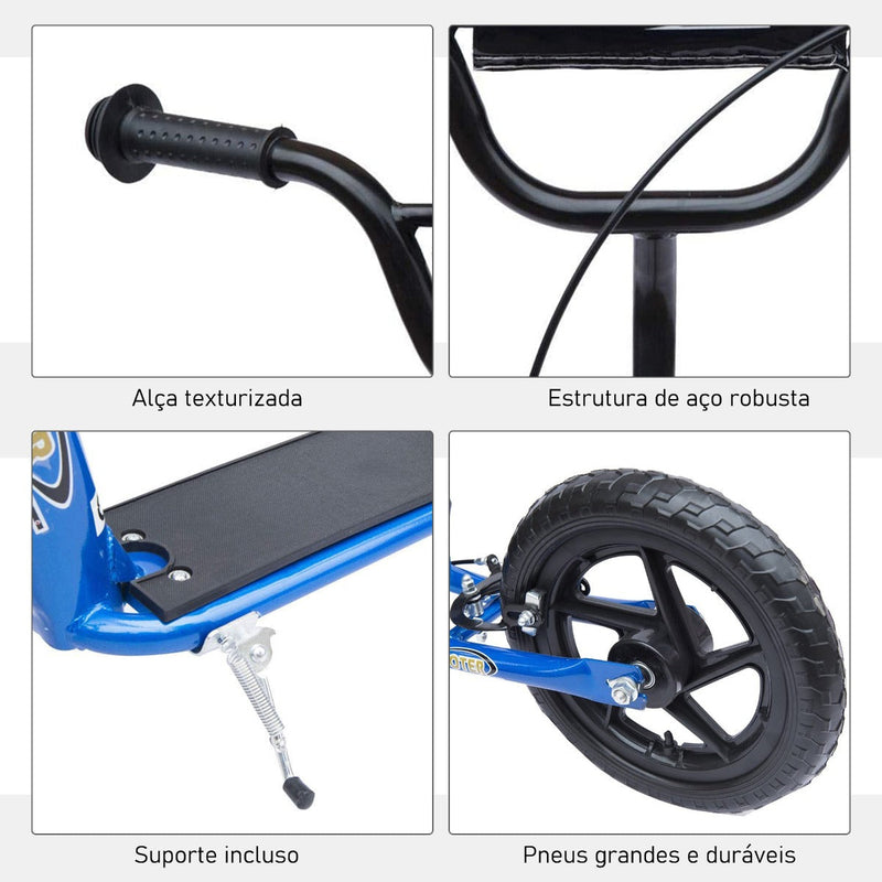 Trotinete para Crianças acima de 5 anos Scooter de 2 Rodas Grandes de 12 Polegadas com Freio e Guidão Ajustável em Altura Carga Máx. 100kg 120x52x80-88cm Azul