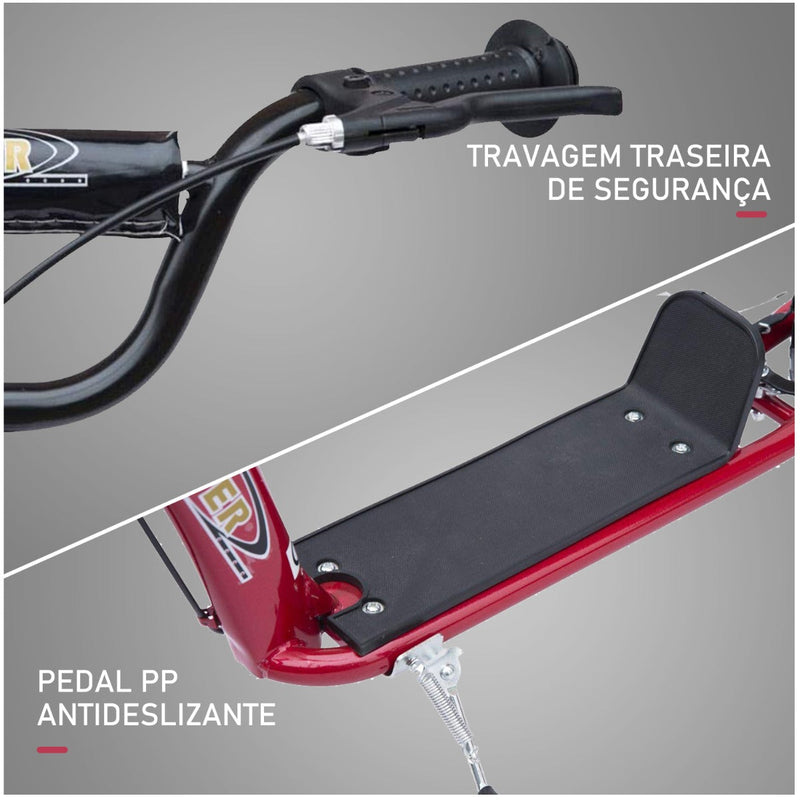 Trotinete para Crianças acima de 5 anos Scooter de 2 Rodas Grandes de 12 Polegadas com Freio e Guidão Ajustável em Altura Carga Máx. 100kg 120x52x80-88cm Vermelho