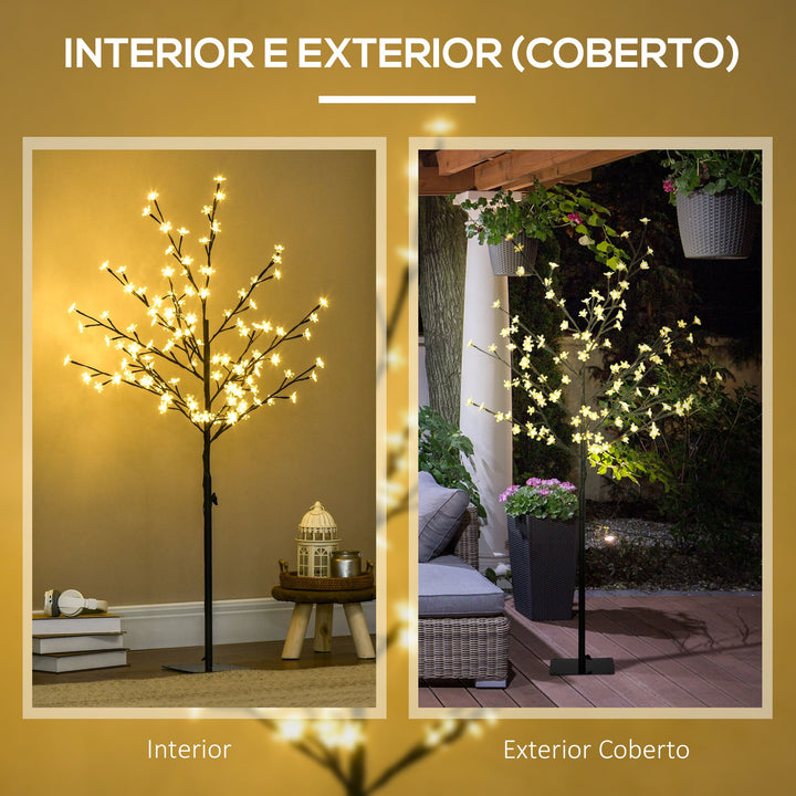 Árvore de Cerejeira com 120 Luzes LED IP44 Branco Quente Candeeiro Decorativo de Flor de Cereja com Ramos Flexíveis para Sala de Estar Festas Interiores 17x17x120cm Preto