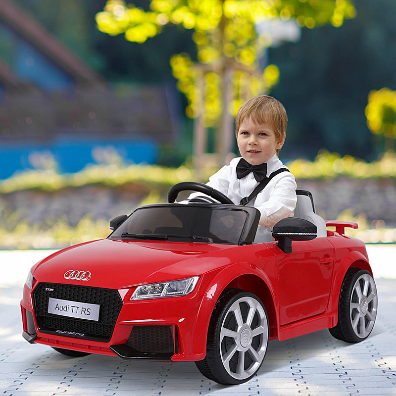 Carro elétrico infantil Audi TT RS acima de 3 anos Bateria 6V Carga 30 kg Vermelho 103x63x44cm