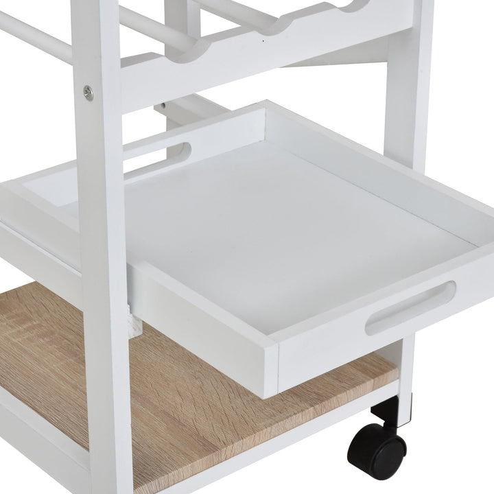 Carrinho de Cozinha com 4 Níveis com Rodas Prateleira Gaveta Bandeja 37x37x76 cm Branco