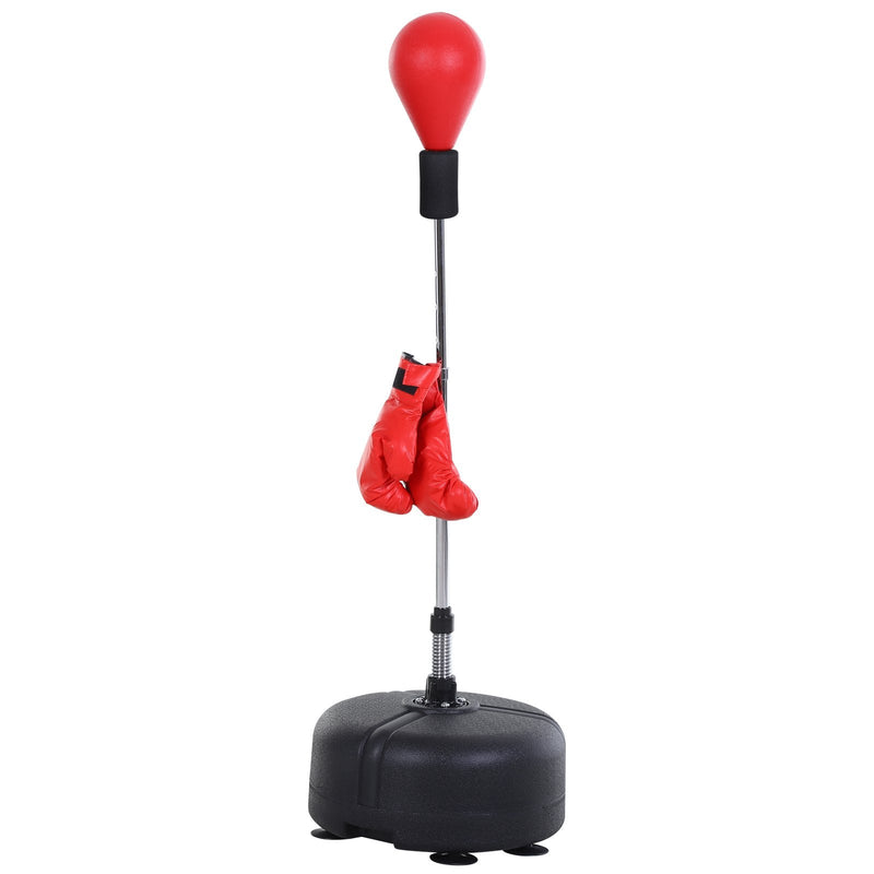 Pêra de boxe ajustável em altura com base recarregável Pêra boxe com suporte e luvas para adultos e adolescentes ?48x136-154 cm Vermelho